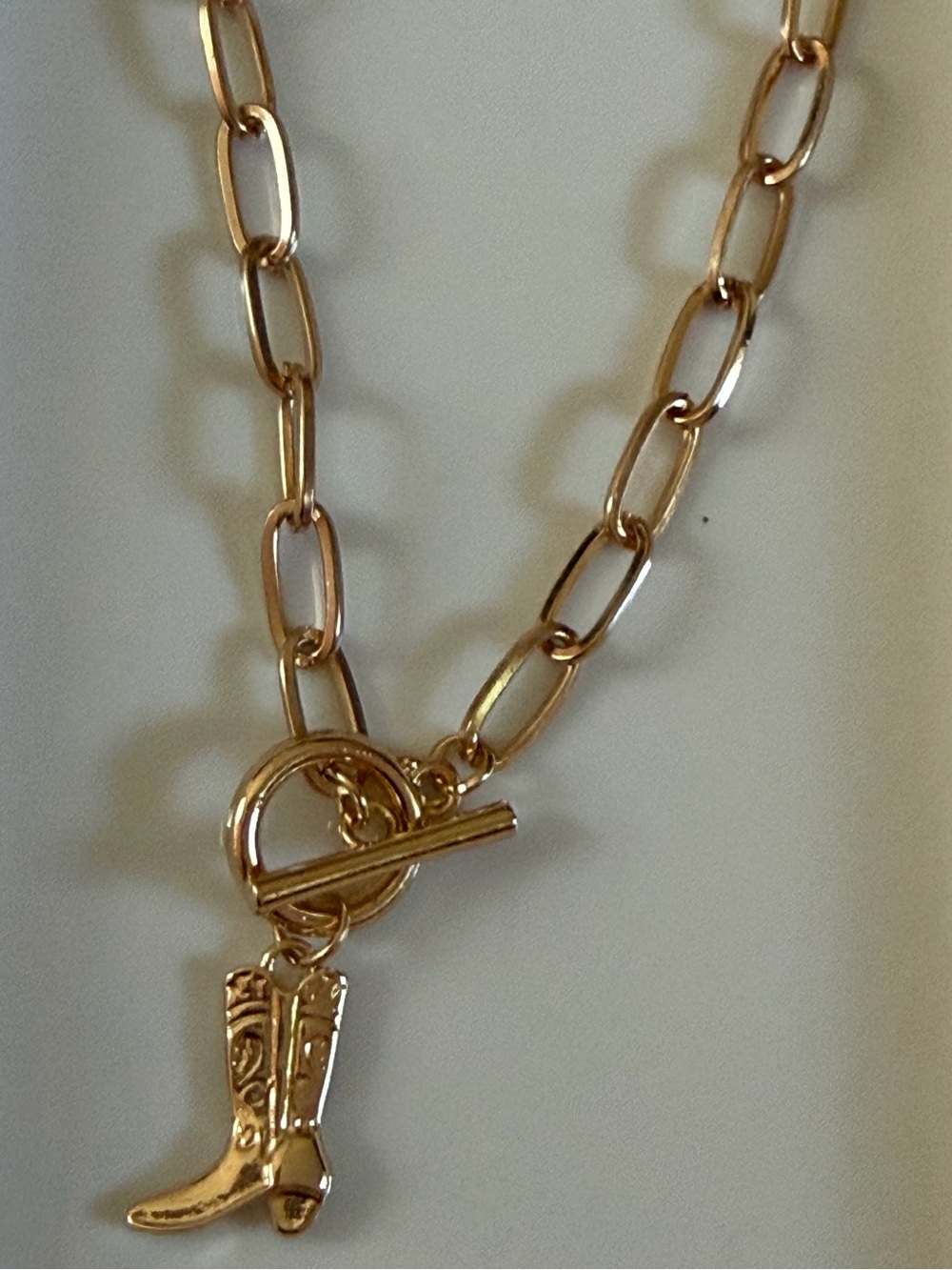 Gold Link Chain Necklace with Cowboy Boot Charm